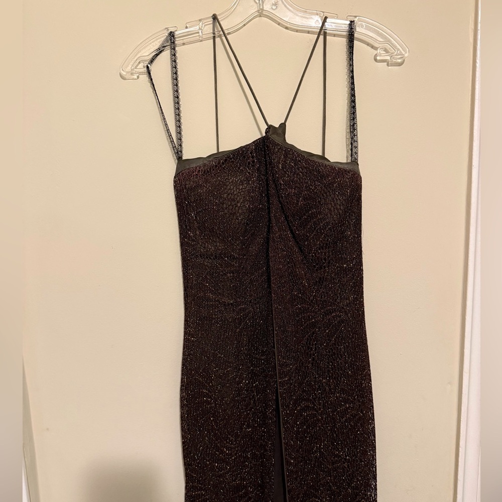Vintage Dress! Silky Olive Green with Brown overlay with Gold flecks